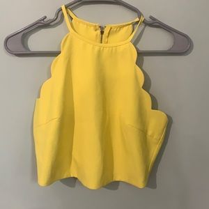 Yellow scalloped crop top